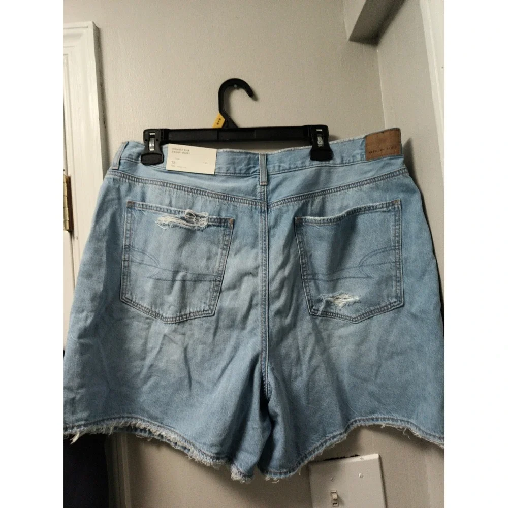 American Eagle Stretch Highest Rise Baggy LIGHT Denim Jean Shorts SIZE 18/34 NEW
